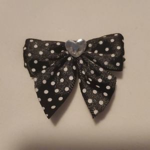 NEW BLACK POLKA DOT BOW HAIR CLIPPY